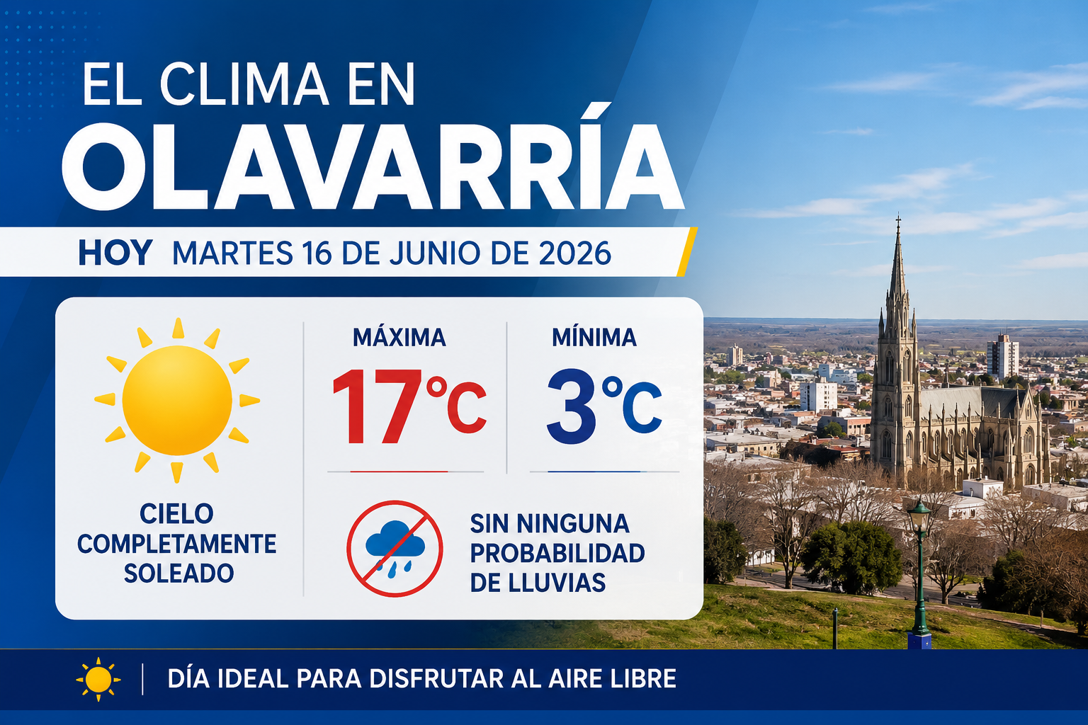 El clima en Olavarría hoy martes 16 de junio de 2026