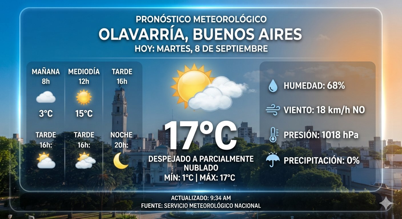 🌤️ Clima en Olavarría — martes 8 de septiembre
