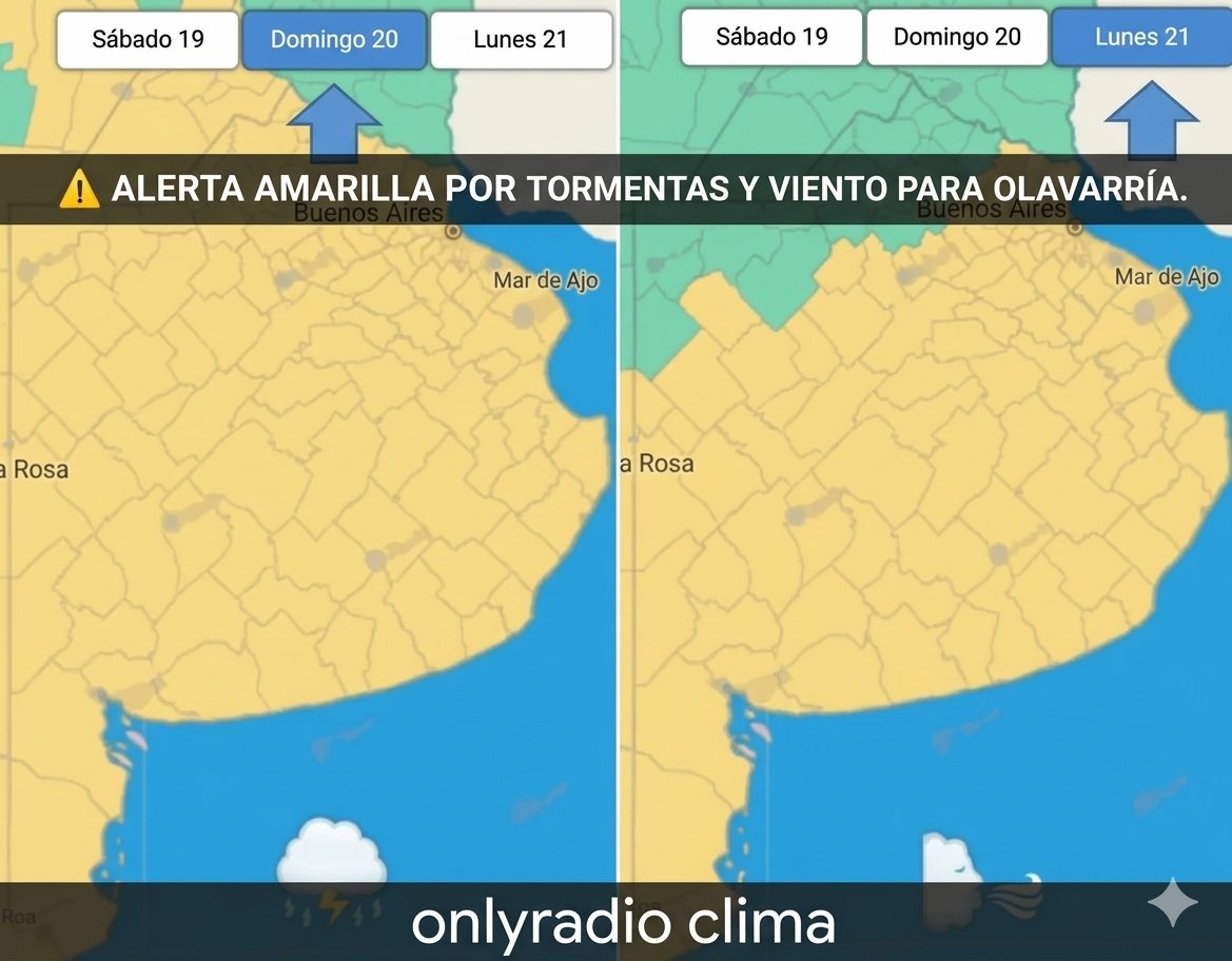 ⚠️ ALERTA AMARILLA POR TORMENTAS Y VIENTO PARA OLAVARRÍA