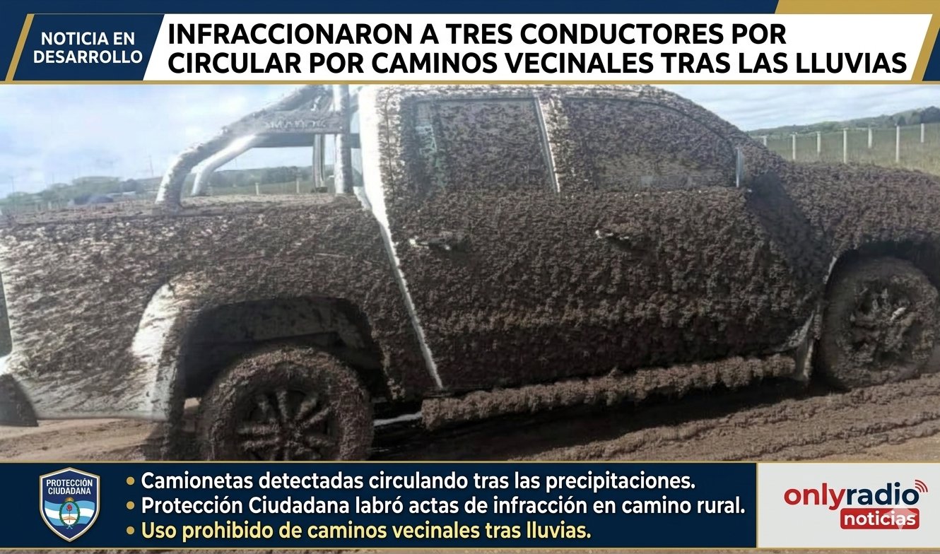 INFRACCIONARON A TRES CONDUCTORES POR CIRCULAR POR CAMINOS VECINALES TRAS LAS LLUVIAS