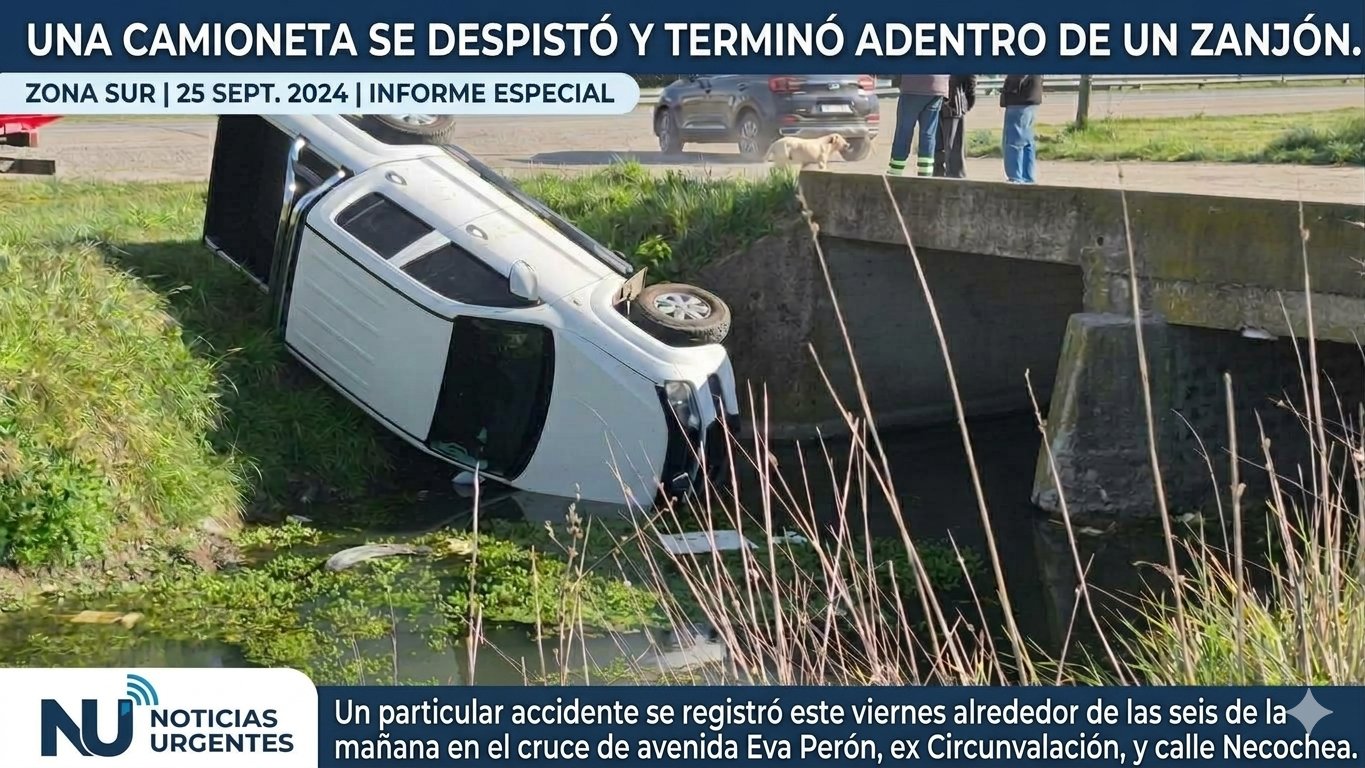 UNA CAMIONETA SE DESPISTÓ Y TERMINÓ ADENTRO DE UN ZANJÓN.