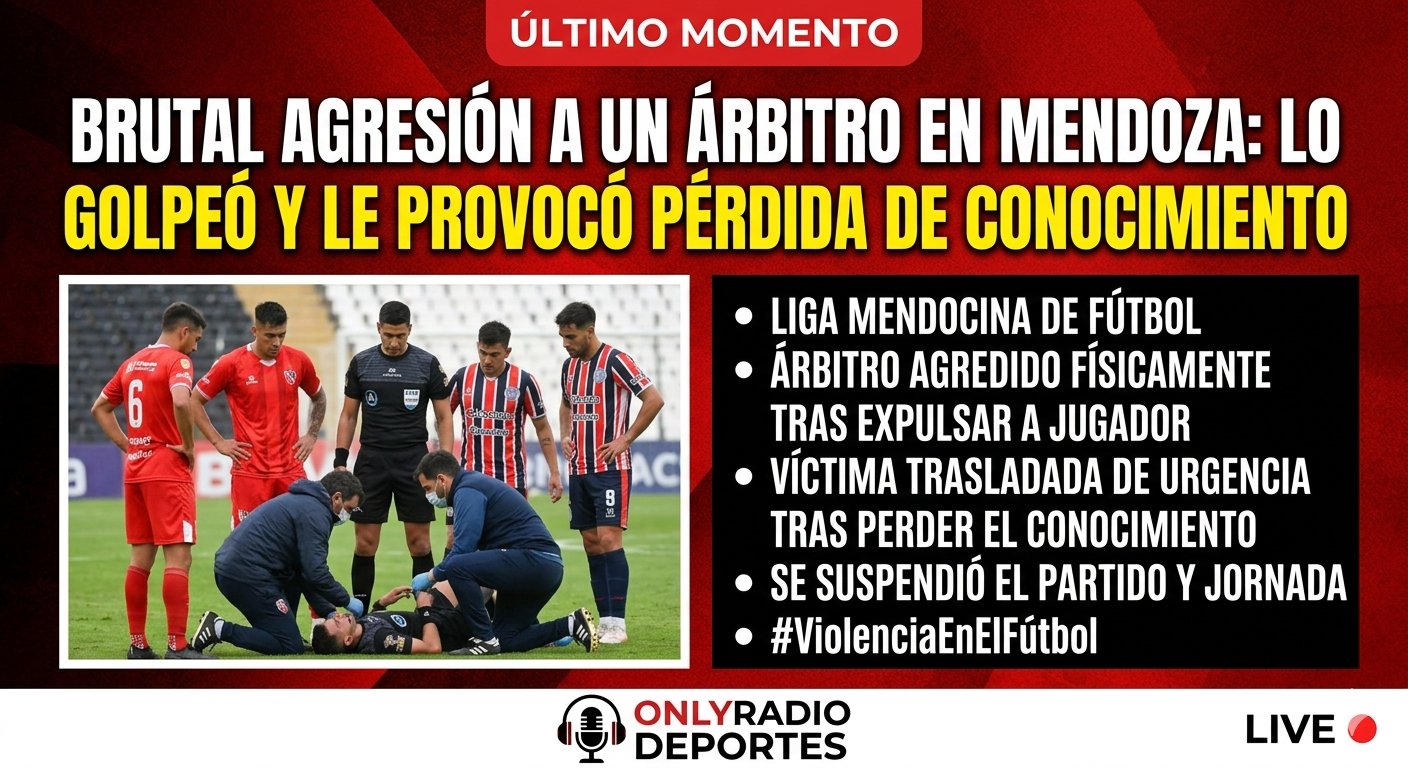 BRUTAL AGRESIÓN A UN ÁRBITRO EN MENDOZA: LO GOLPEÓ Y LE PROVOCÓ PÉRDIDA DE CONOCIMIENTO