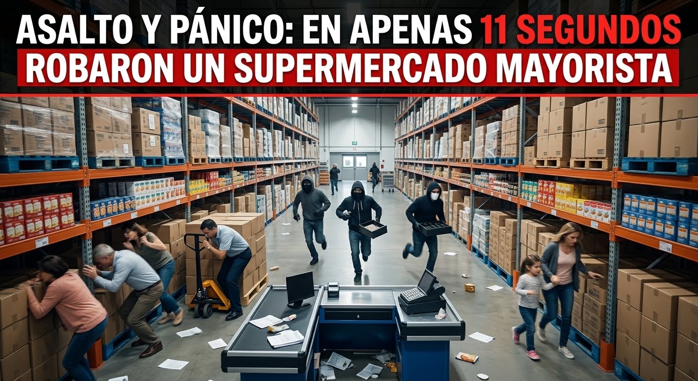 ASALTO Y PÁNICO: EN APENAS 11 SEGUNDOS ROBARON UN SUPERMERCADO MAYORISTA