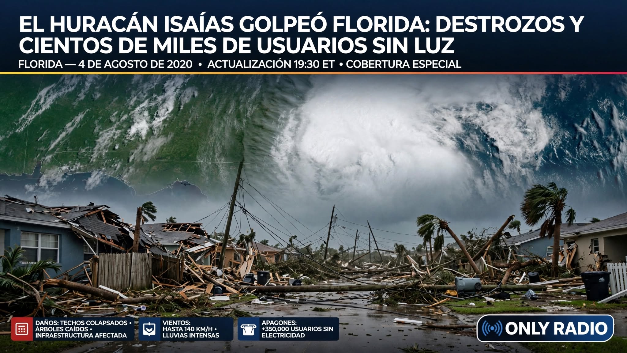 EL HURACÁN ISAÍAS GOLPEÓ FLORIDA: DESTROZOS Y CIENTOS DE MILES DE USUARIOS SIN LUZ.