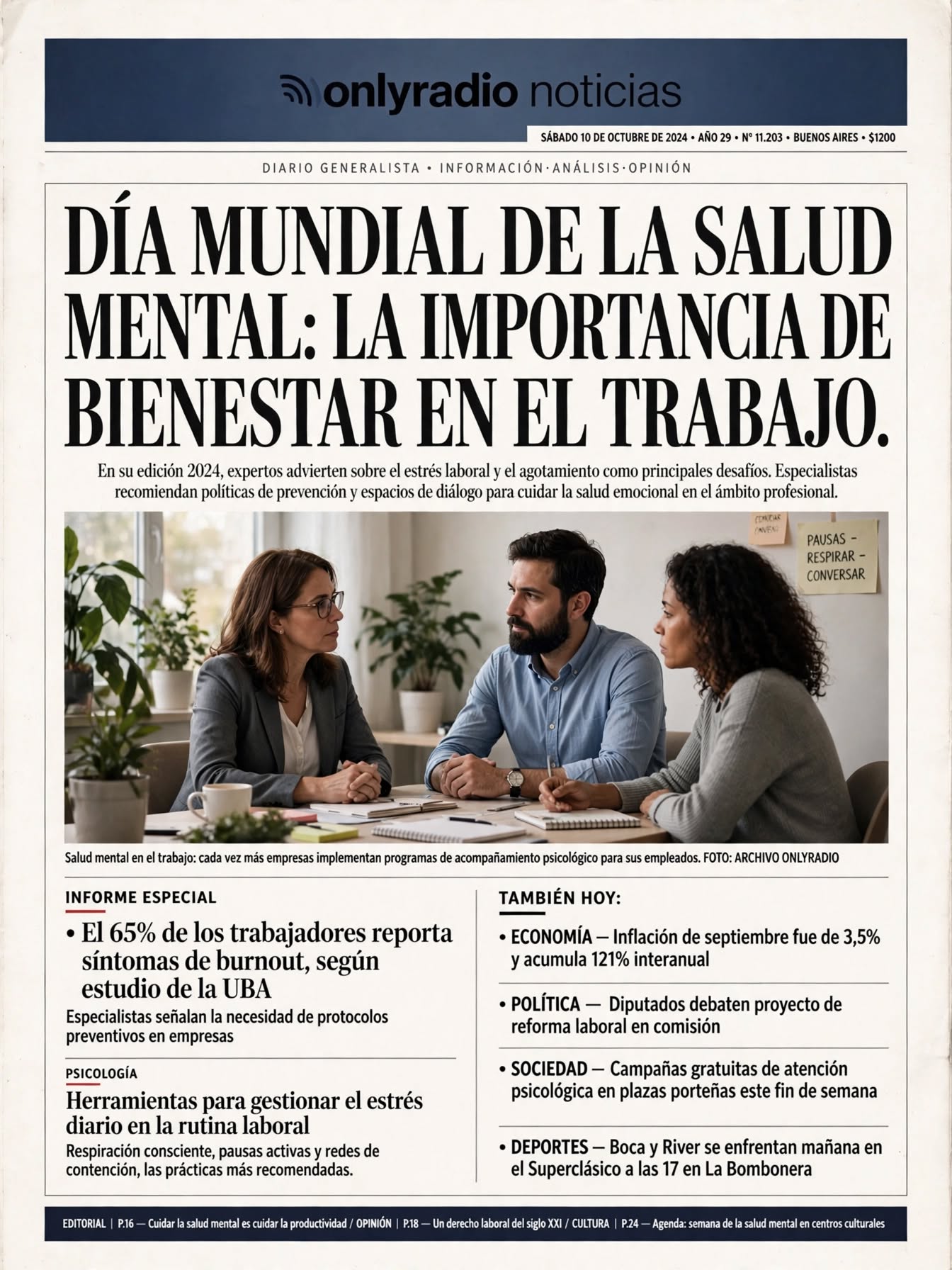 DÍA MUNDIAL DE LA SALUD MENTAL: LA IMPORTANCIA DEL BIENESTAR EN EL TRABAJO.