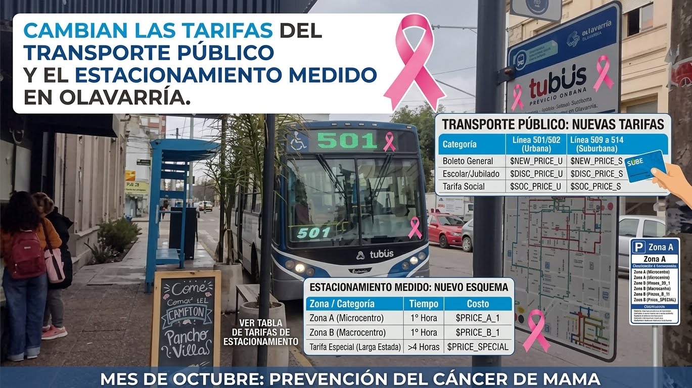 CAMBIAN LAS TARIFAS DEL TRANSPORTE PÚBLICO Y EL ESTACIONAMIENTO MEDIDO EN OLAVARRÍA