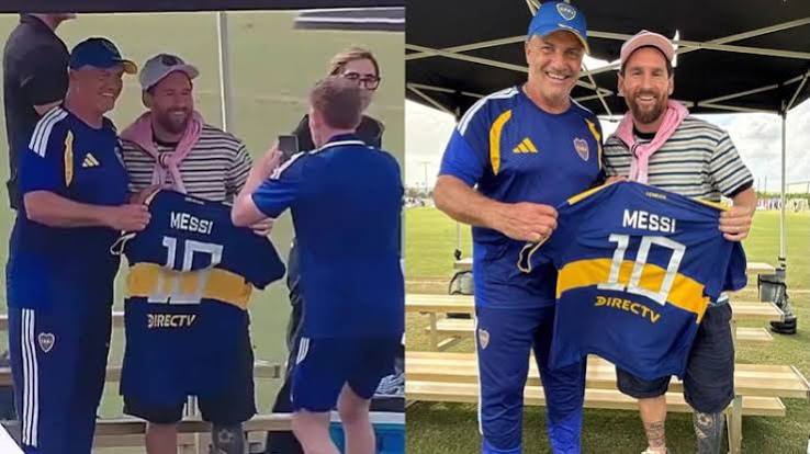 MESSI EN MIAMI: SE ENCONTRÓ CON UNA LEYENDA DE BOCA Y POSÓ CON LA CAMISETA XENEIZE.