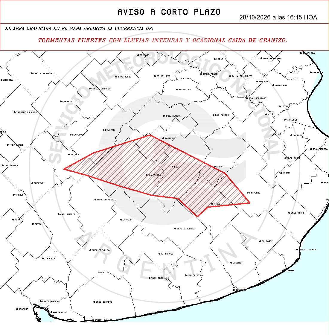 ALERTA METEOROLÓGICA PARA OLAVARRÍA: ADVIERTEN POR TORMENTAS FUERTES Y POSIBLE CAÍDA DE GRANIZO